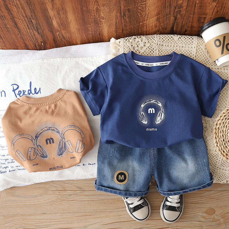 Children's casual round neck short sleeved two-piece set for boys