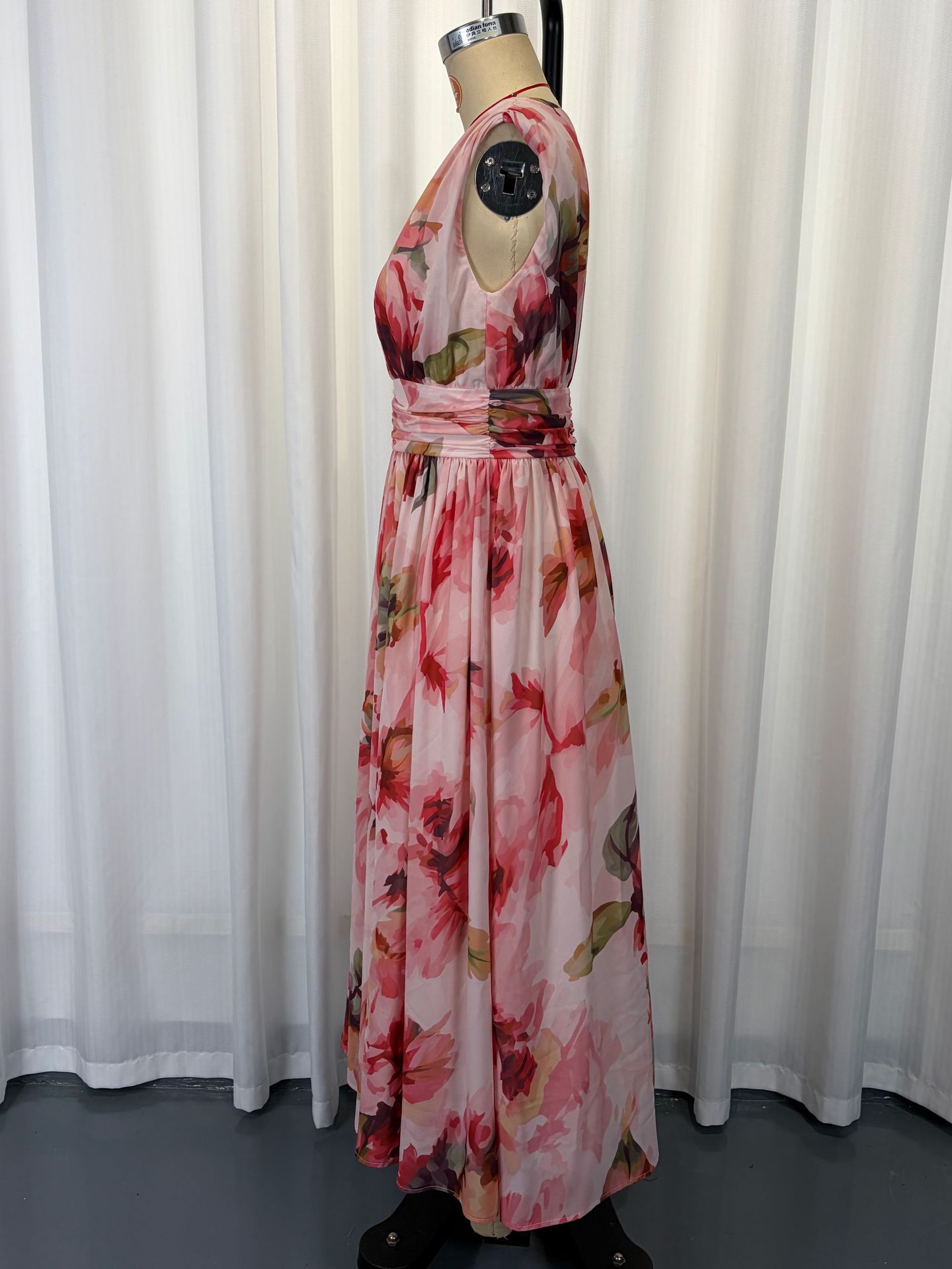 Women's tropical floral maxi dress – one shoulder waist cinched beach long dress
