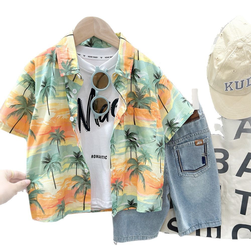Short Sleeve Floral Shirt for Boys Lightweight Loose Fit Summer Beach Shirt for Kids