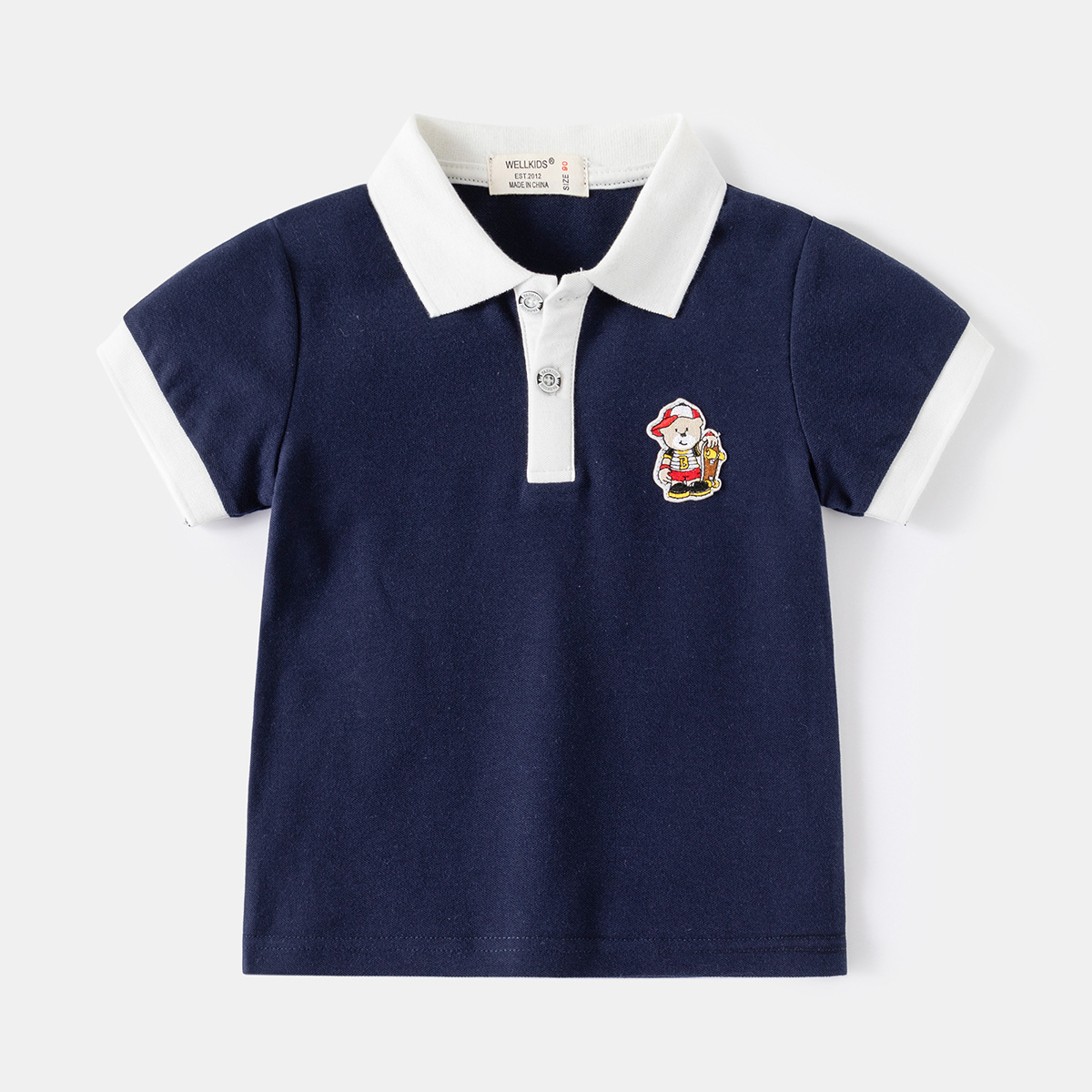 Short Sleeve T-Shirt Color-Blocked Sleeve Polo Shirt for Boys Cartoon Top