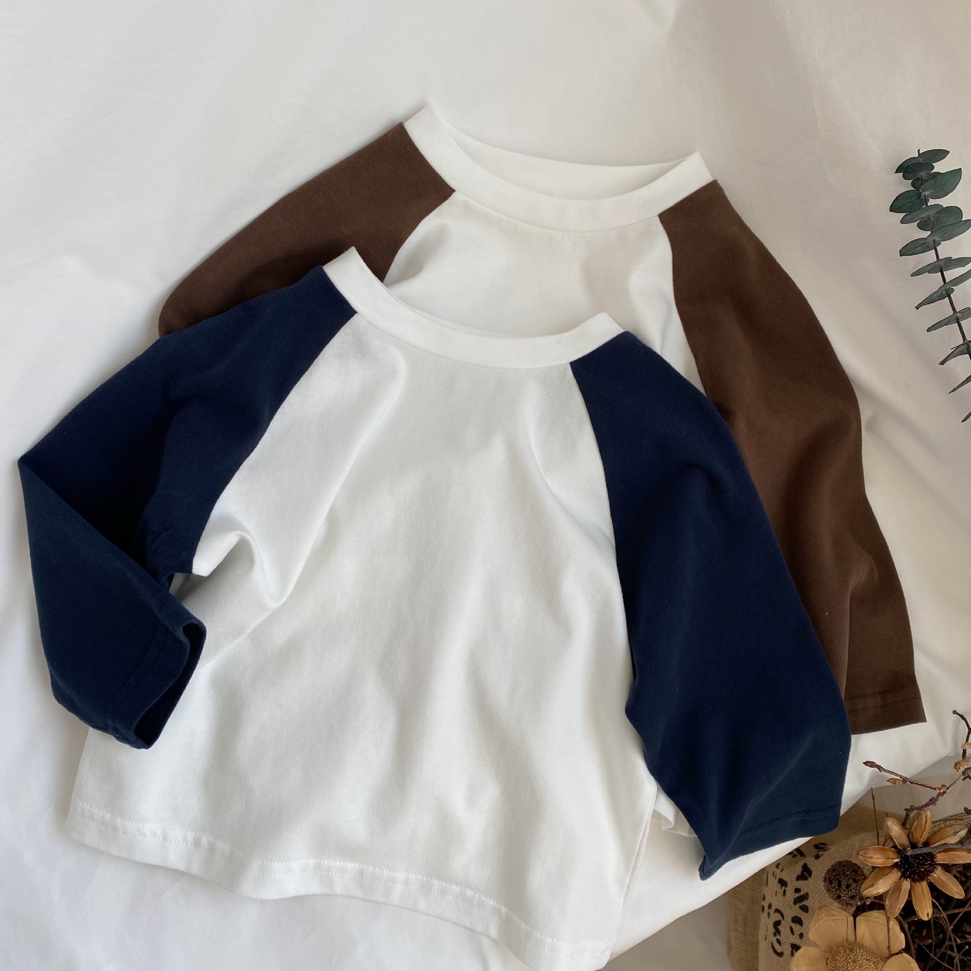 Children's Color blocked Shoulder Sleeve Long Sleeve T-shirt