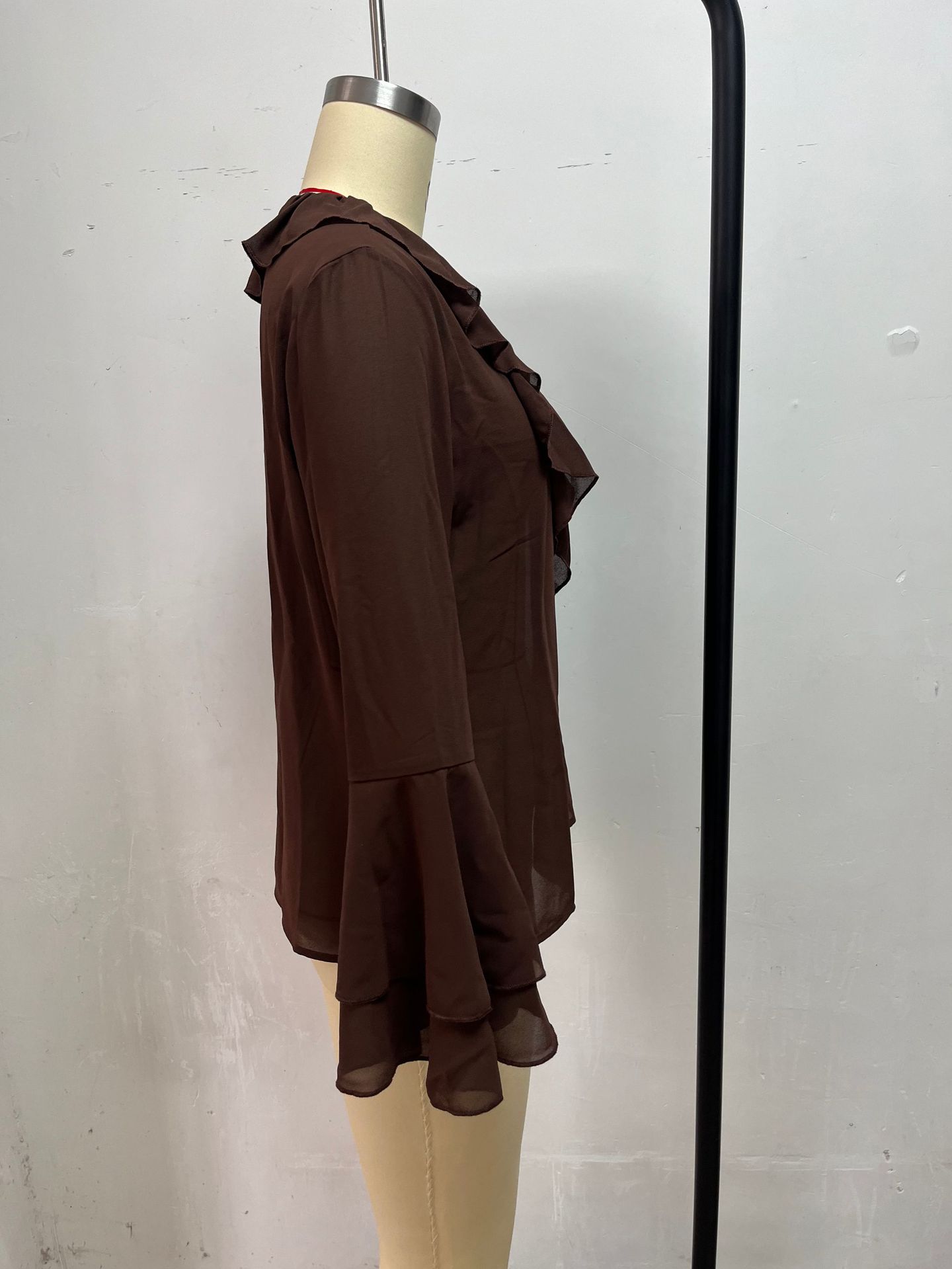 Women's V-neck ruffle blouse — Apricot color detail
