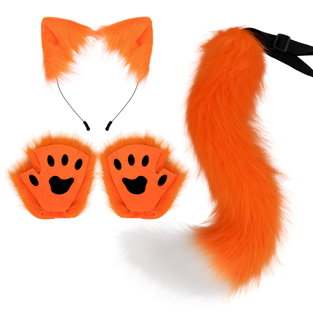 Halloween DIY Animal Ears Headband Cosplay Realistic Cat Set Paw Gloves Fingerless Gloves Cos