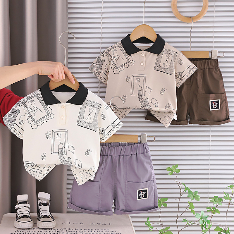 Summer graffiti short sleeved baby two-piece children's clothing set