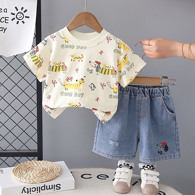 Two piece set of cartoon clothes for summer infants and young children's clothing