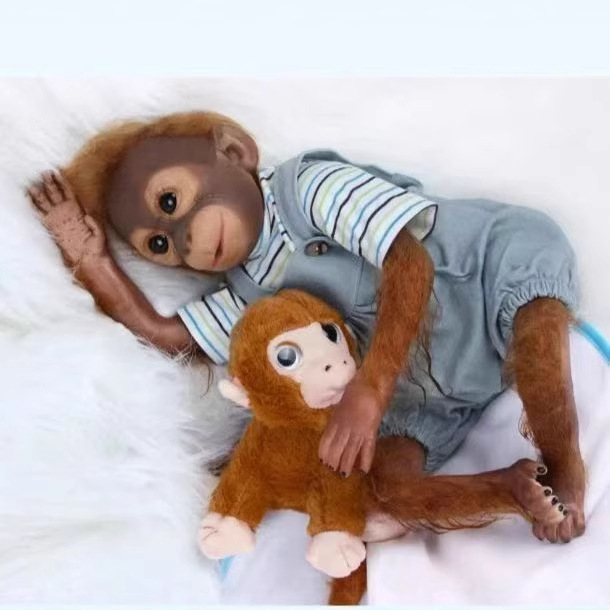 Implanted Hair Reborn Monkey Doll High-Color Realistic Baby Doll for Foreign Trade Blue Ocean