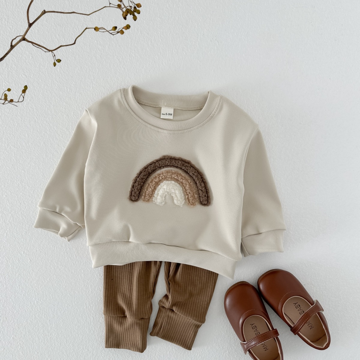 Rainbow patch baby long sleeved two-piece hoodie set