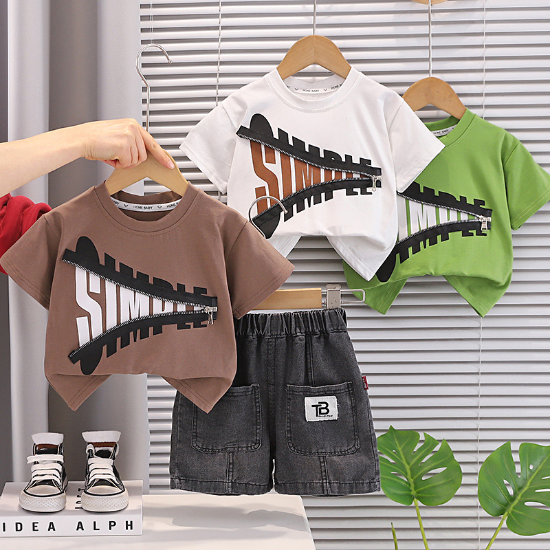 Casual letter round neck short sleeved two-piece suit