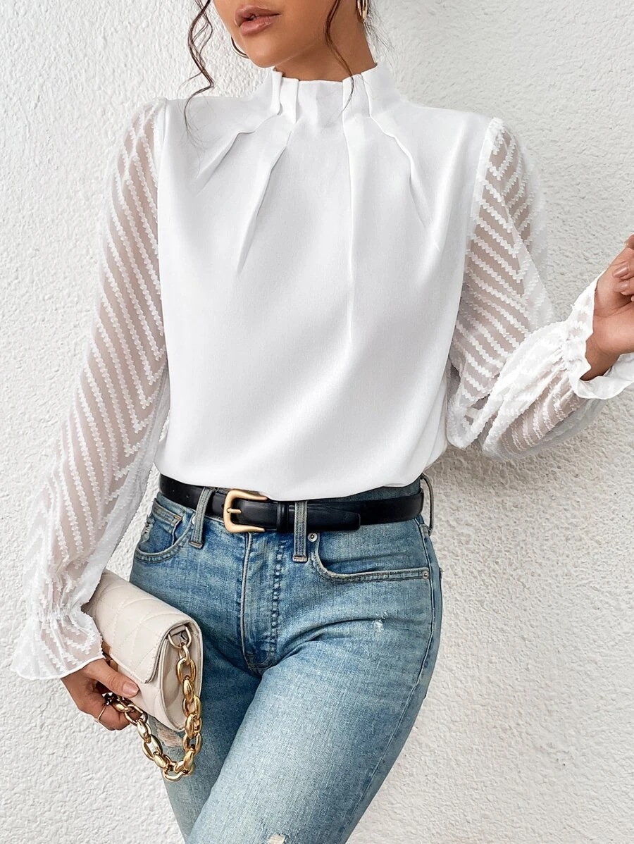 Women's mock neck blouse size comparison and fit guide
