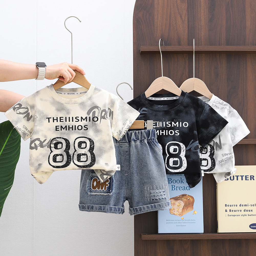 Tie dye short sleeved summer baby boy pullover clothes