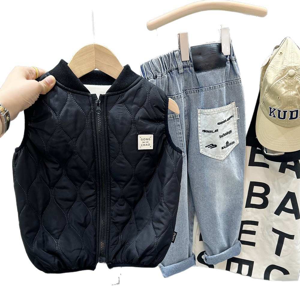 Warm Fleece-Lined Outerwear for Boys, Cotton-Padded Inner Layer Casual Sleeveless Jacket