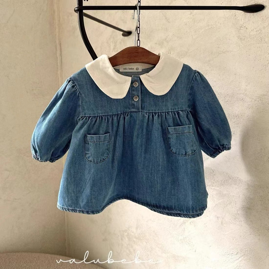 Collar long sleeved soft denim dress