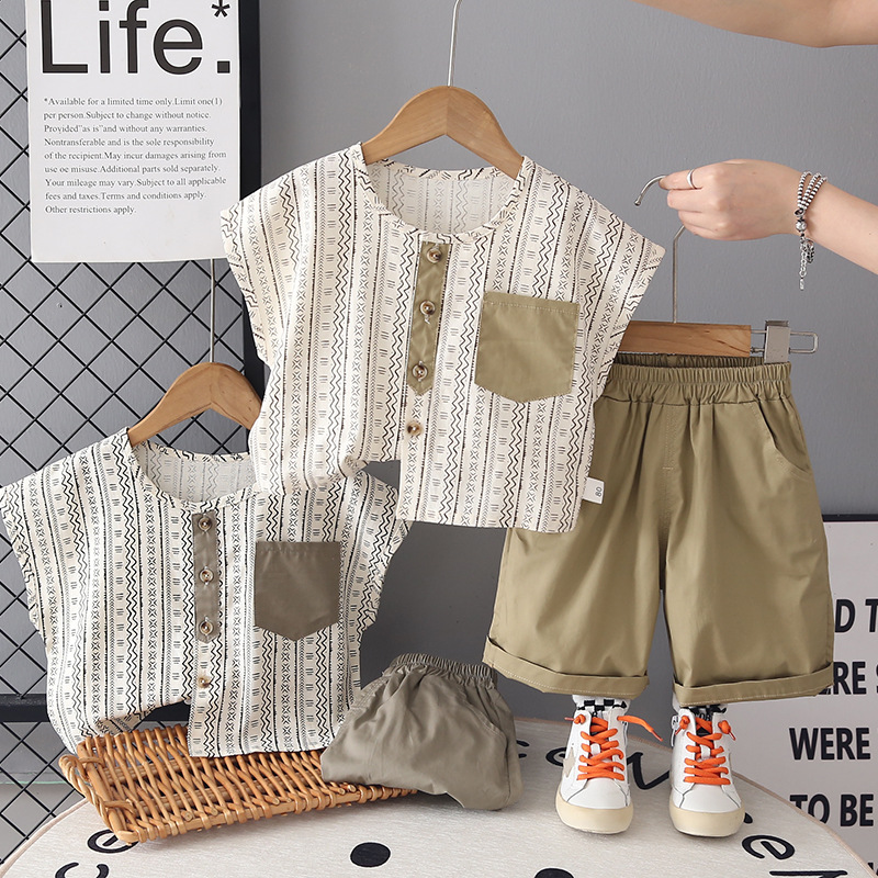 Baby summer short sleeved retro shirt two-piece set