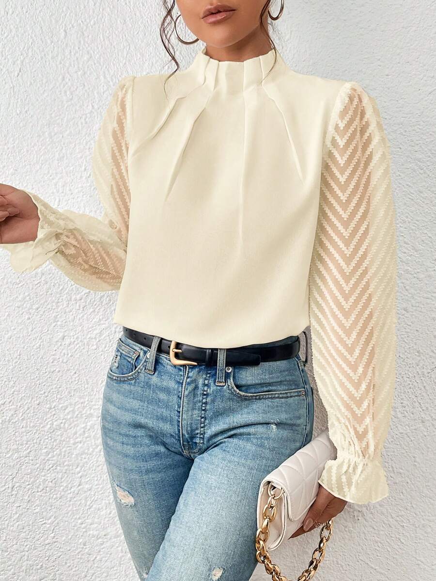 Ruffle cuff detail on women's chiffon long sleeve blouse
