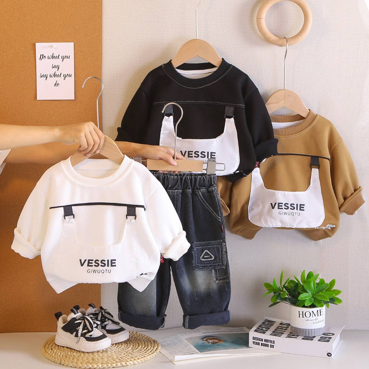 Spring and Autumn Round Neck Hoodie Long Sleeve Two Piece Set