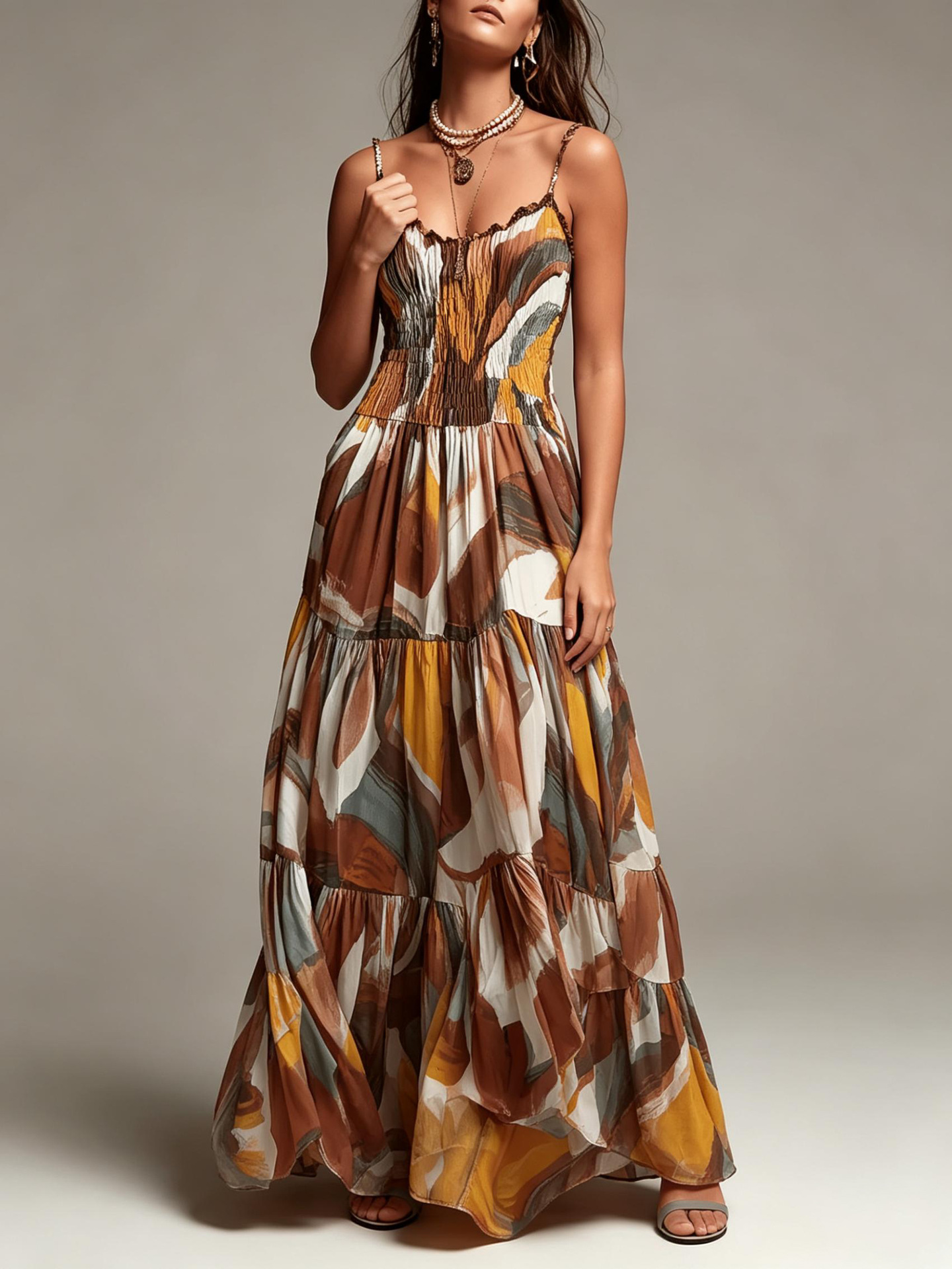 Brown spaghetti strap maxi dress size chart – US women's sizing guide S to XXL