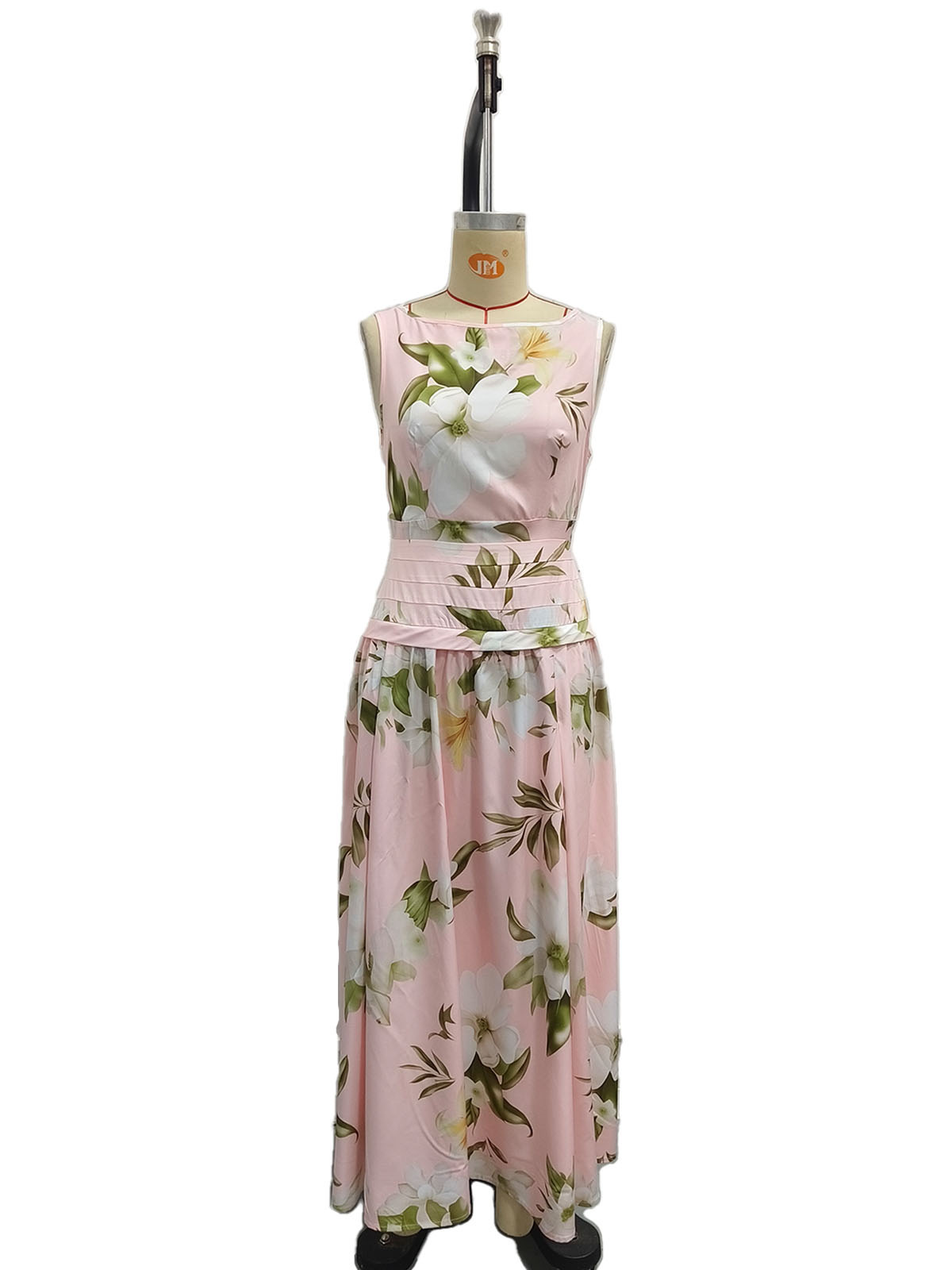 Women's Floral Print Sleeveless Backless Maxi Dress - light blue colorway full look