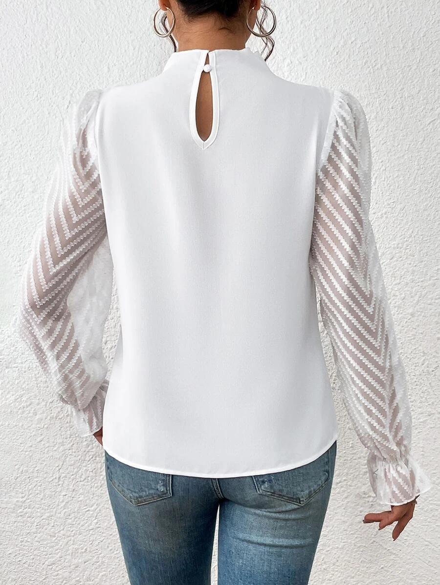 Women's long sleeve chiffon top wave pattern sleeve texture
