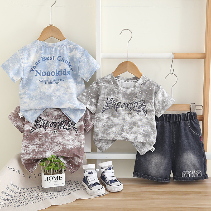 Tie dye short sleeved children's two-piece set for boys