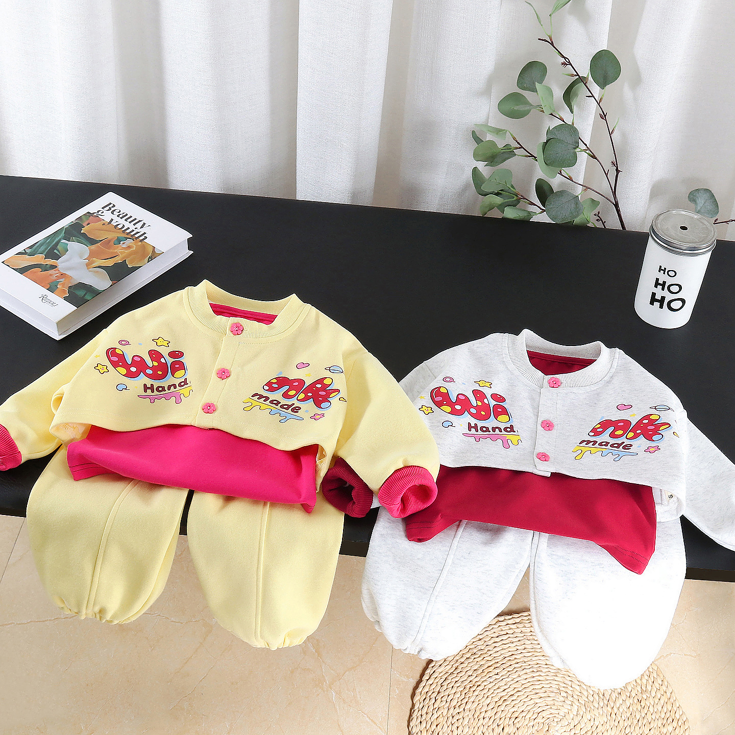 Three piece long sleeved set for children and baby girls