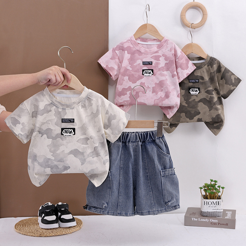 Summer clothing camouflage short sleeved summer two-piece set