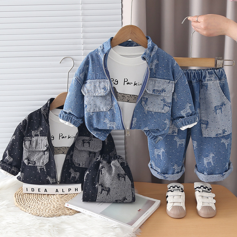 Baby Spring and Autumn Season Baby Children's Cowboy Long Sleeve Three Piece Set