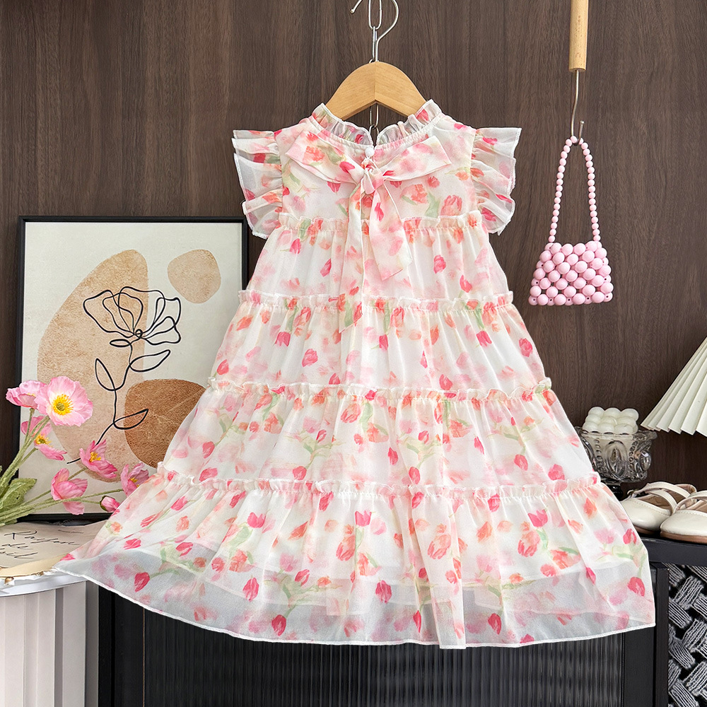 Charming Butterfly Print Sleeveless Princess Dress Cake Skirt for Girls Summer Fashion Dress
