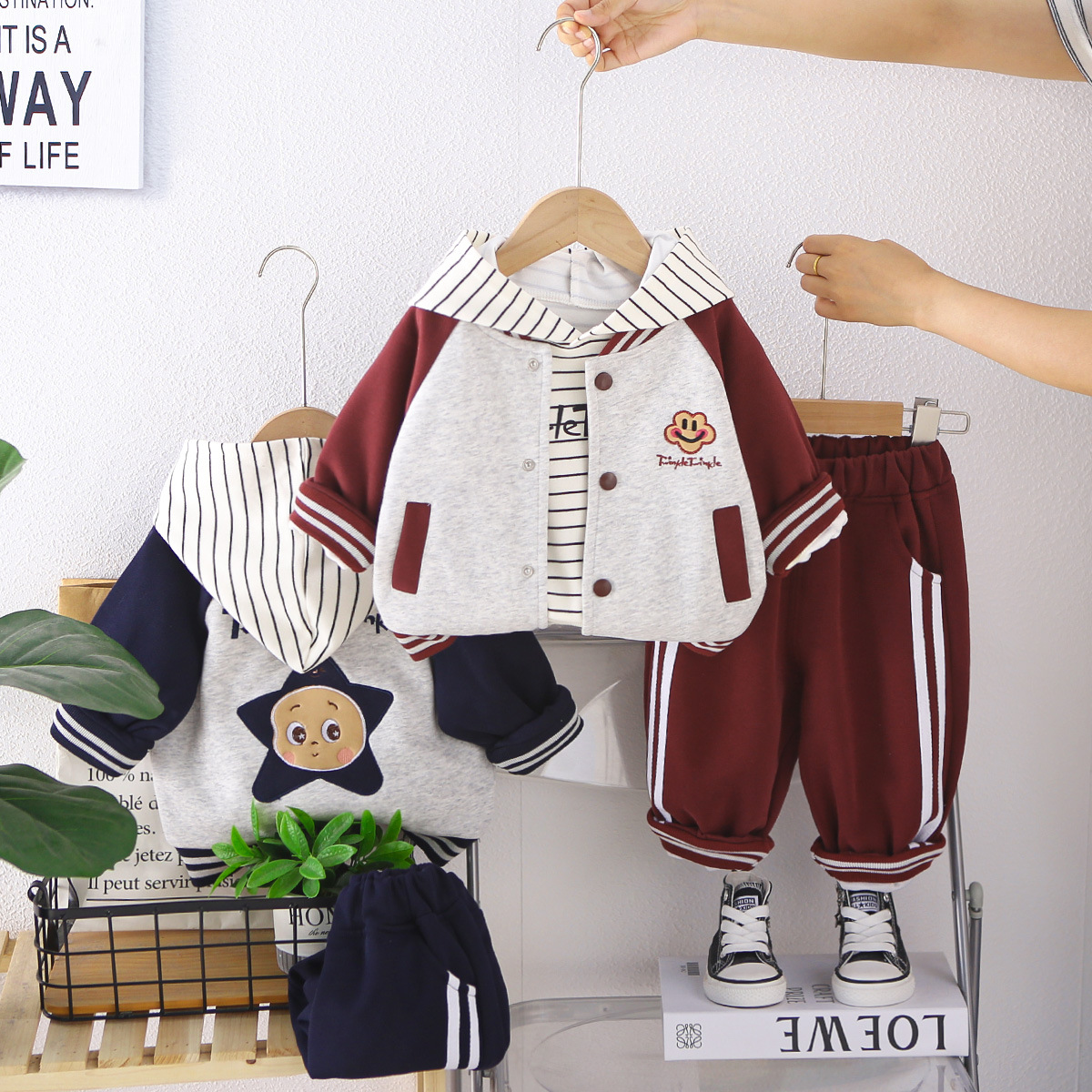 Spring and Autumn Baby Casual Baseball Three Piece Set