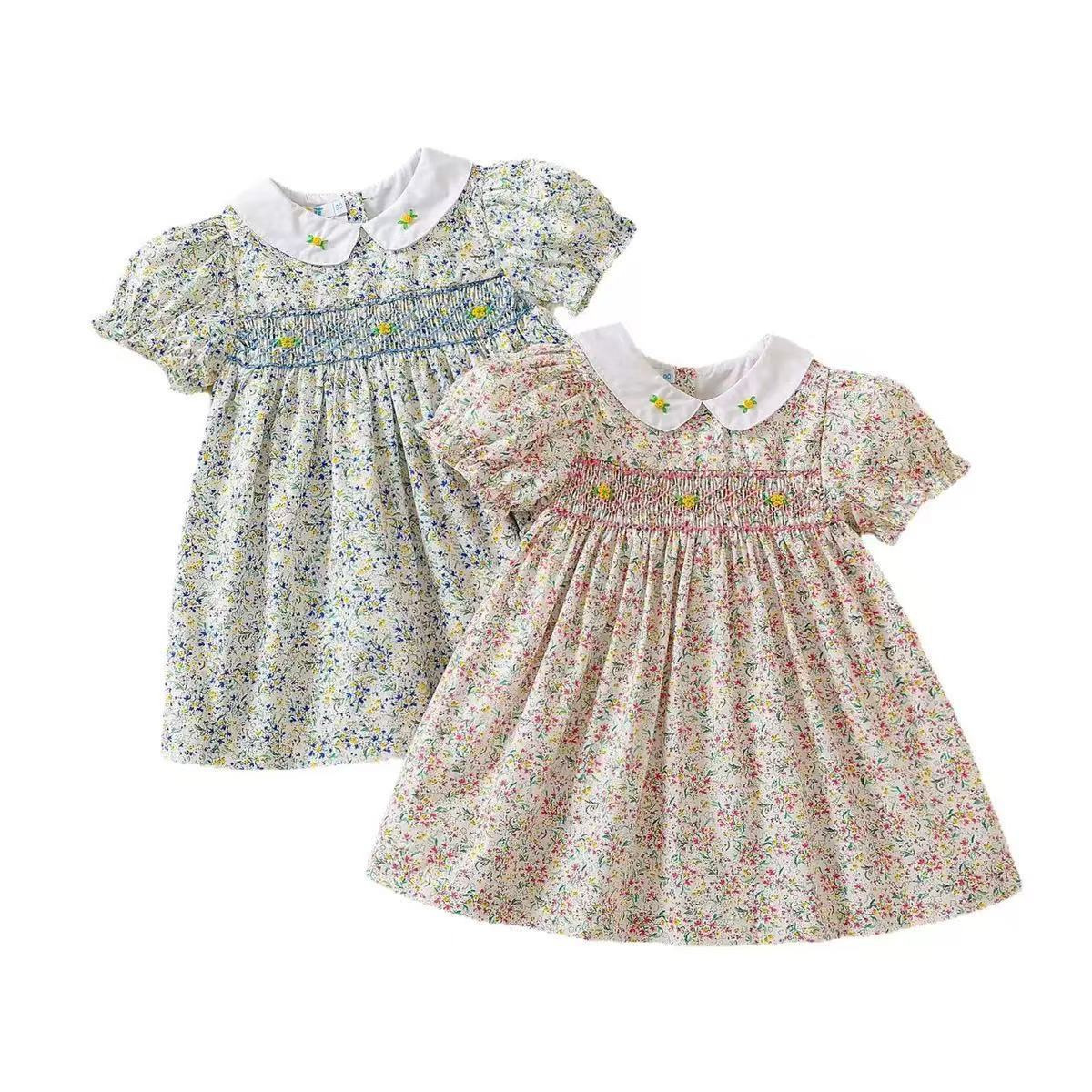 Short sleeved doll collar printed skirt
