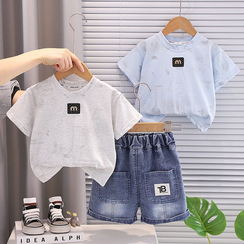 Round neck short sleeved shorts two-piece set for babies