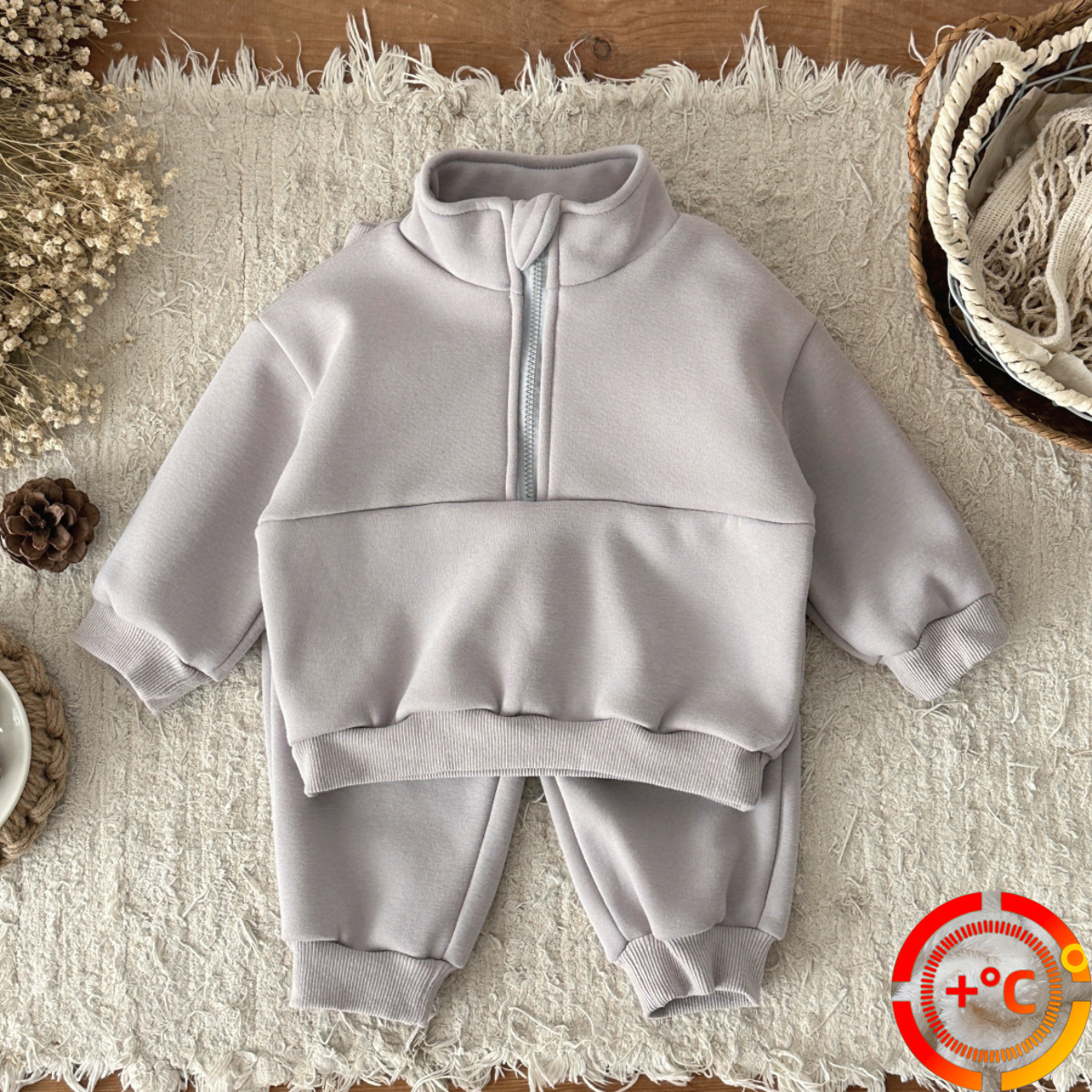 Double sided velvet stand collar sports suit autumn and winter plus velvet set