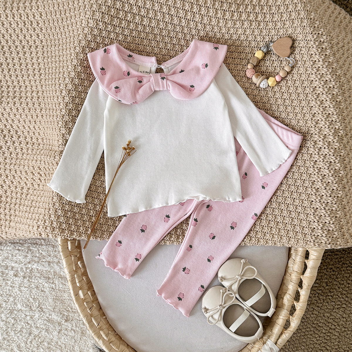 Bow collar set two-piece set baby top+pants set