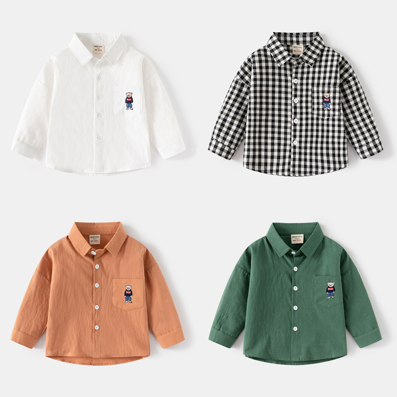 Children's embroidered bear shirt