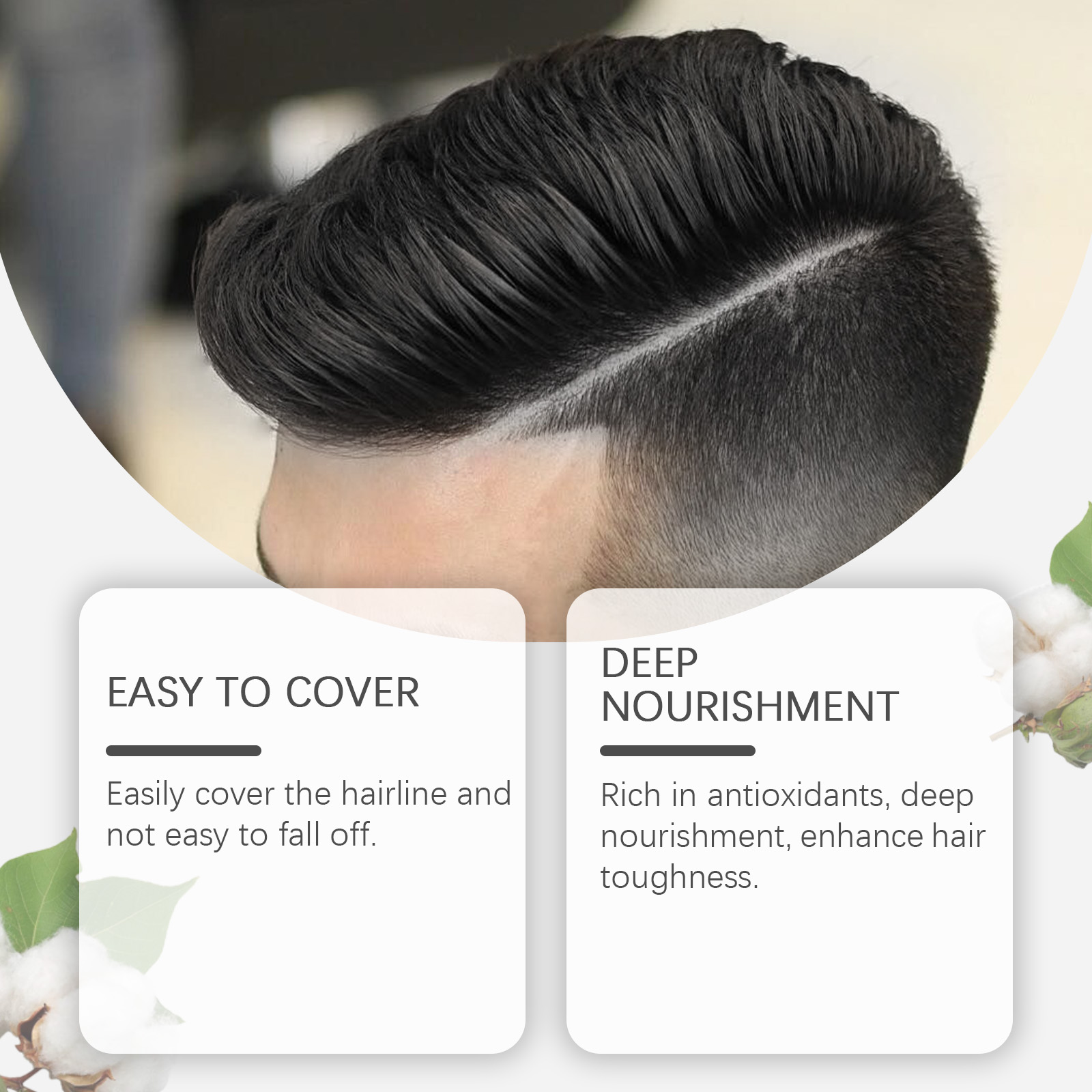 Neatly styled haircut showing easy hairline coverage