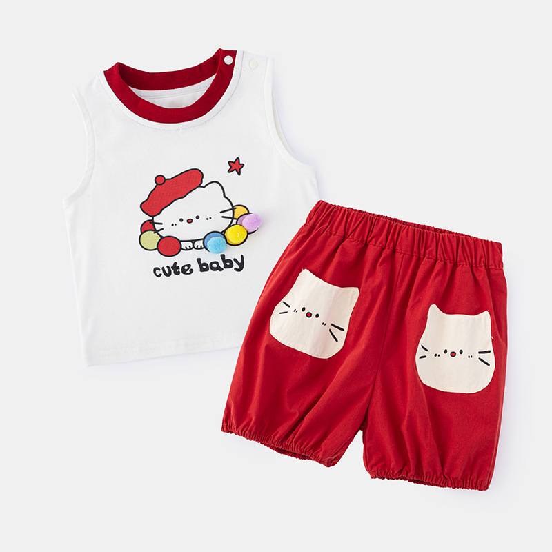 Cute Baby Girl Summer Outfit Set, Casual Vest and Shorts Two-Piece Set for Toddlers