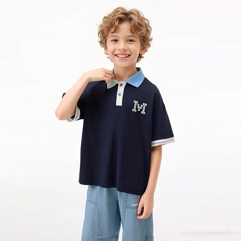 Color blocked lapel short sleeved polo shirt