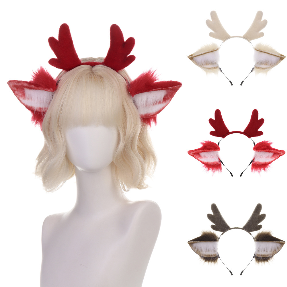 Christmas Reindeer Antler Headband, Cute Plush Deer Ears Hair Accessory, Cosplay Realistic Animal