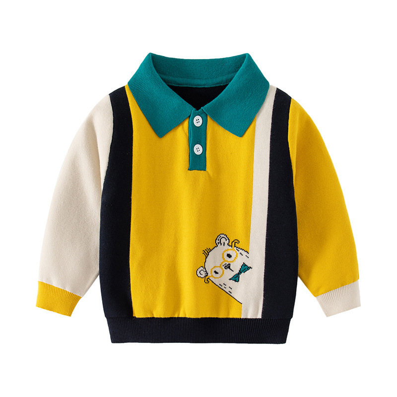 Sweater Cartoon Pattern Long Sleeve Pullover Cute Color-block Trendy Children's Clothing