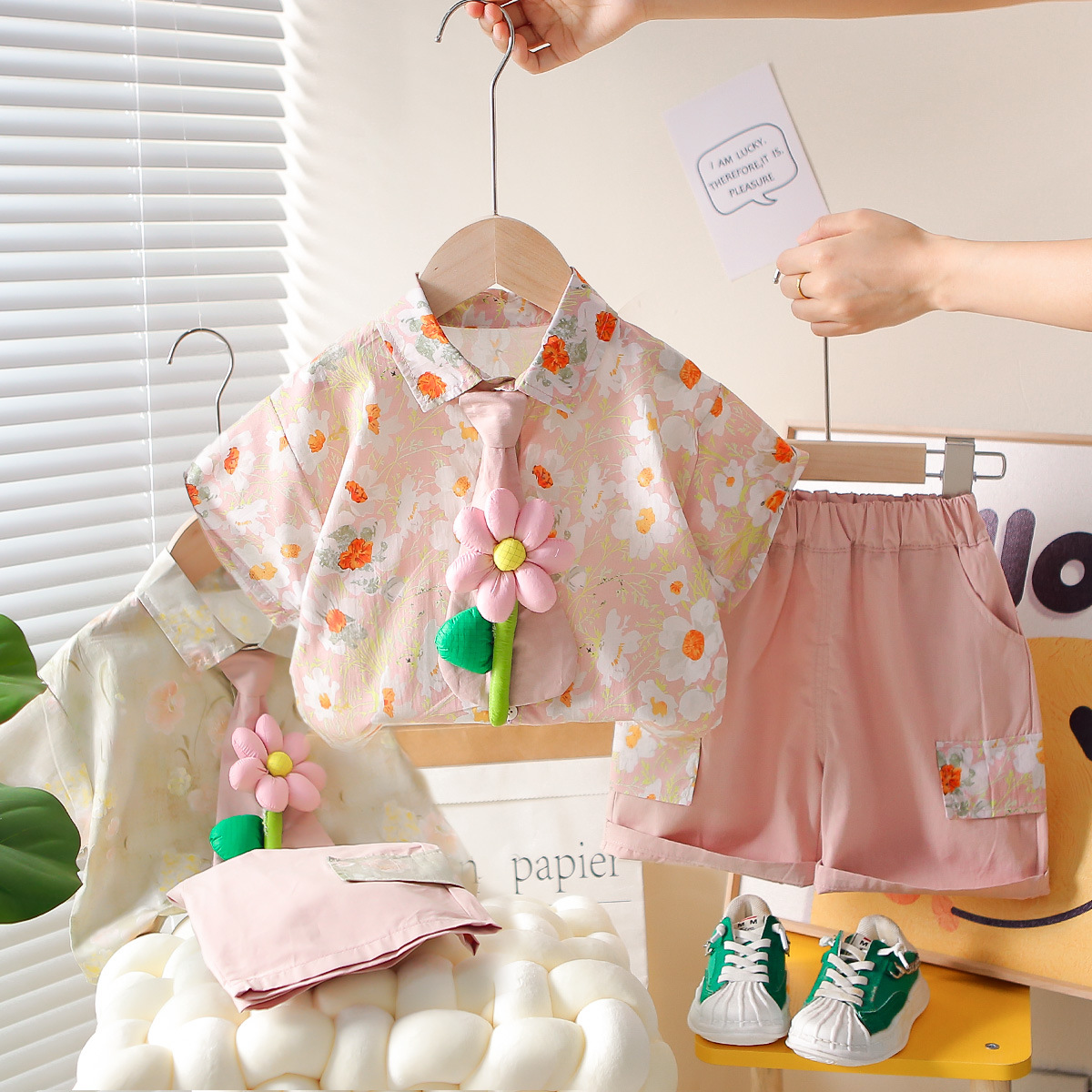 Summer thin clothing floral shirt short sleeved two-piece set