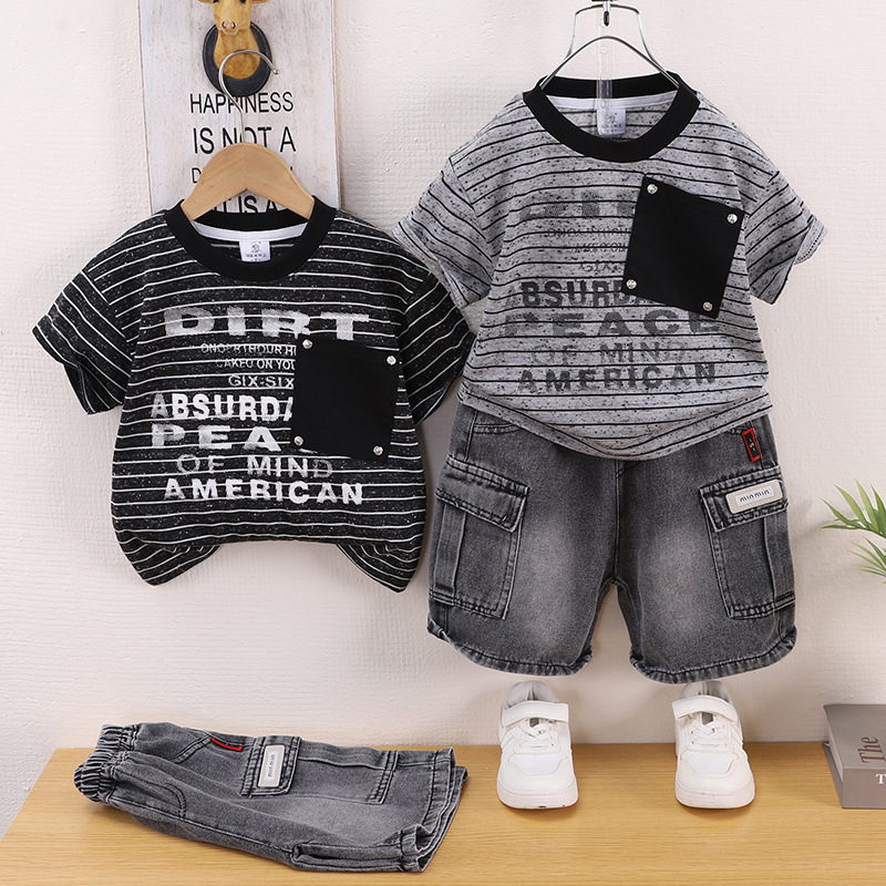 Striped letter short sleeved two-piece set