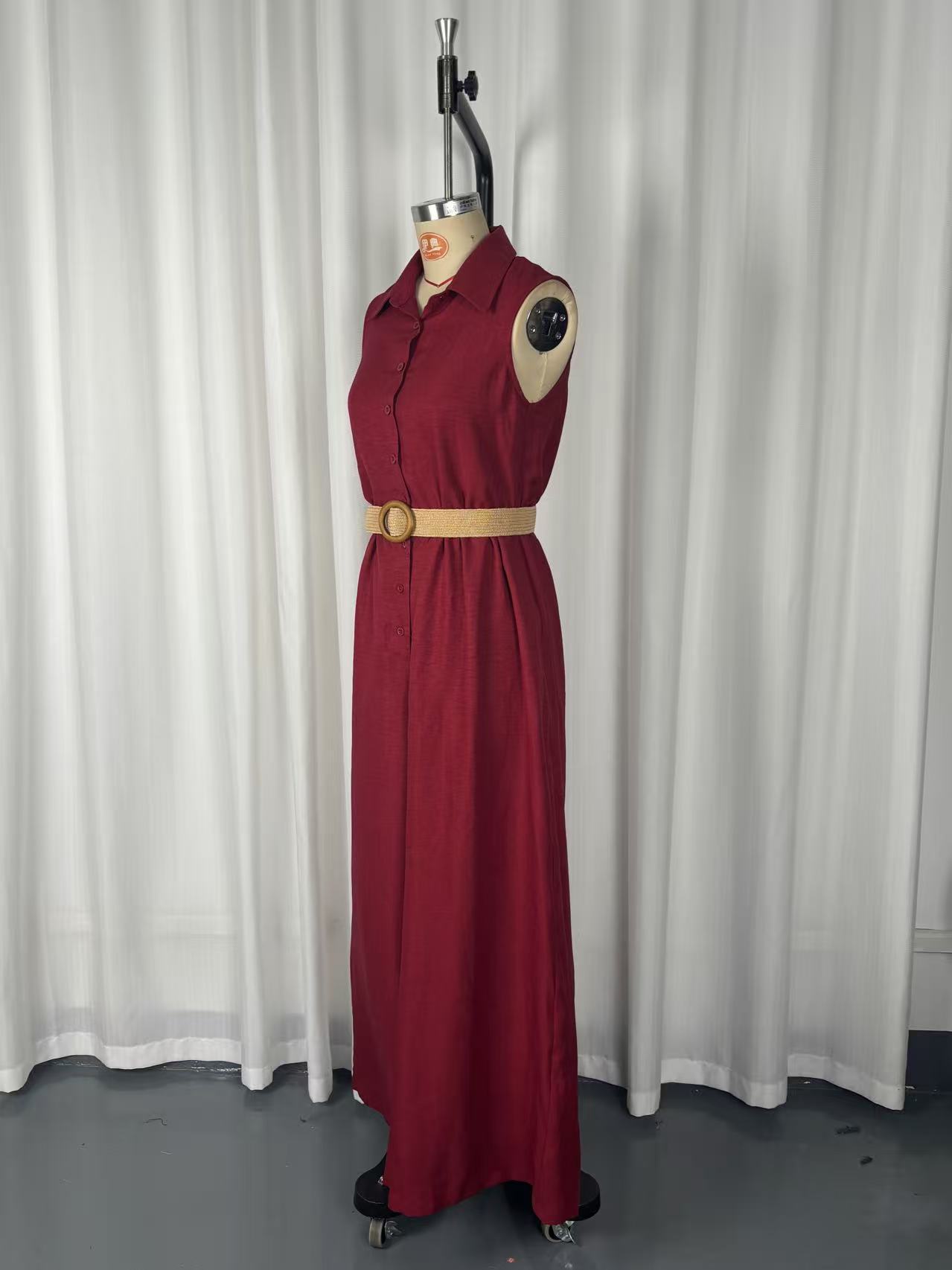 Women's red vacation jumpsuit – sleeveless loose fit maxi long solid color