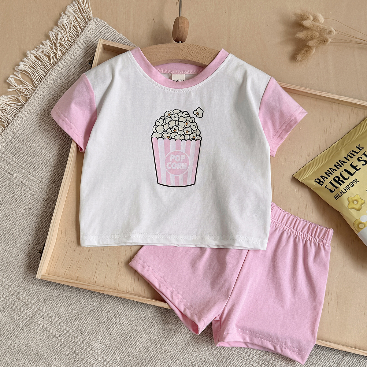 Summer Popcorn Printed Girls' Two Piece Set