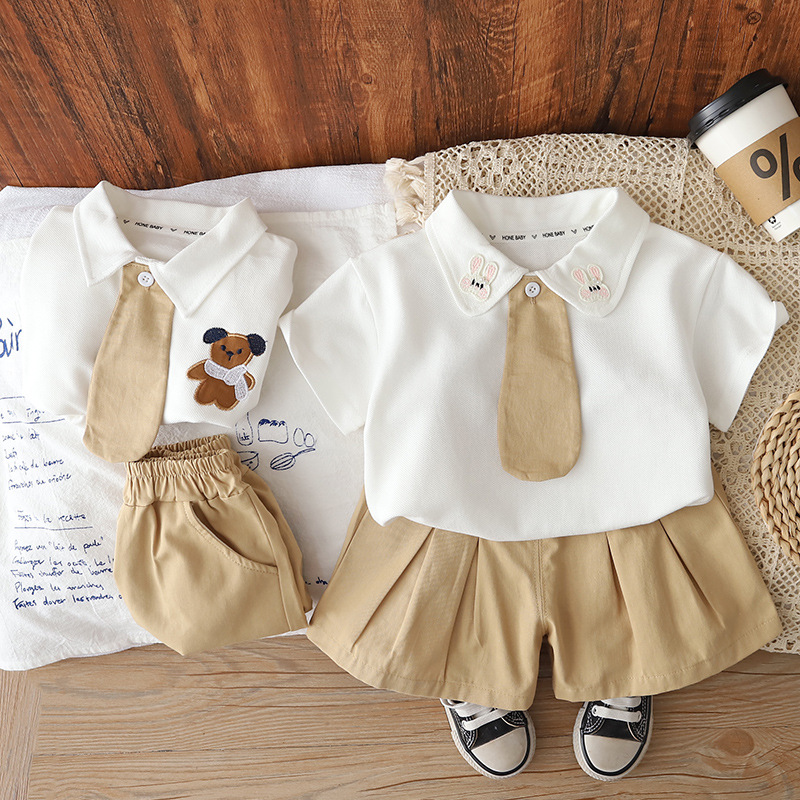 College style tie short sleeved two-piece set