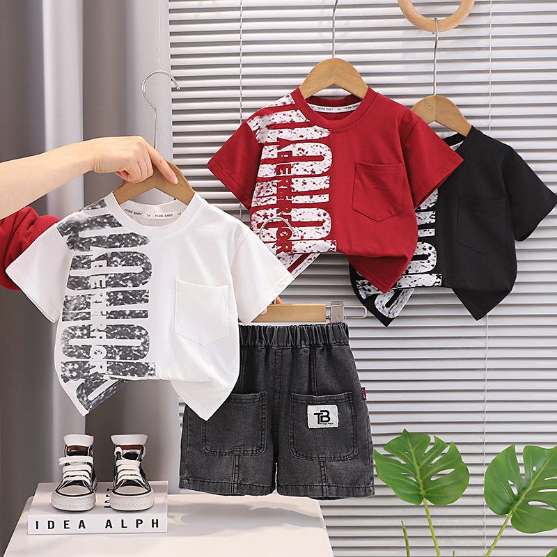 Children's letter short sleeved two-piece suit