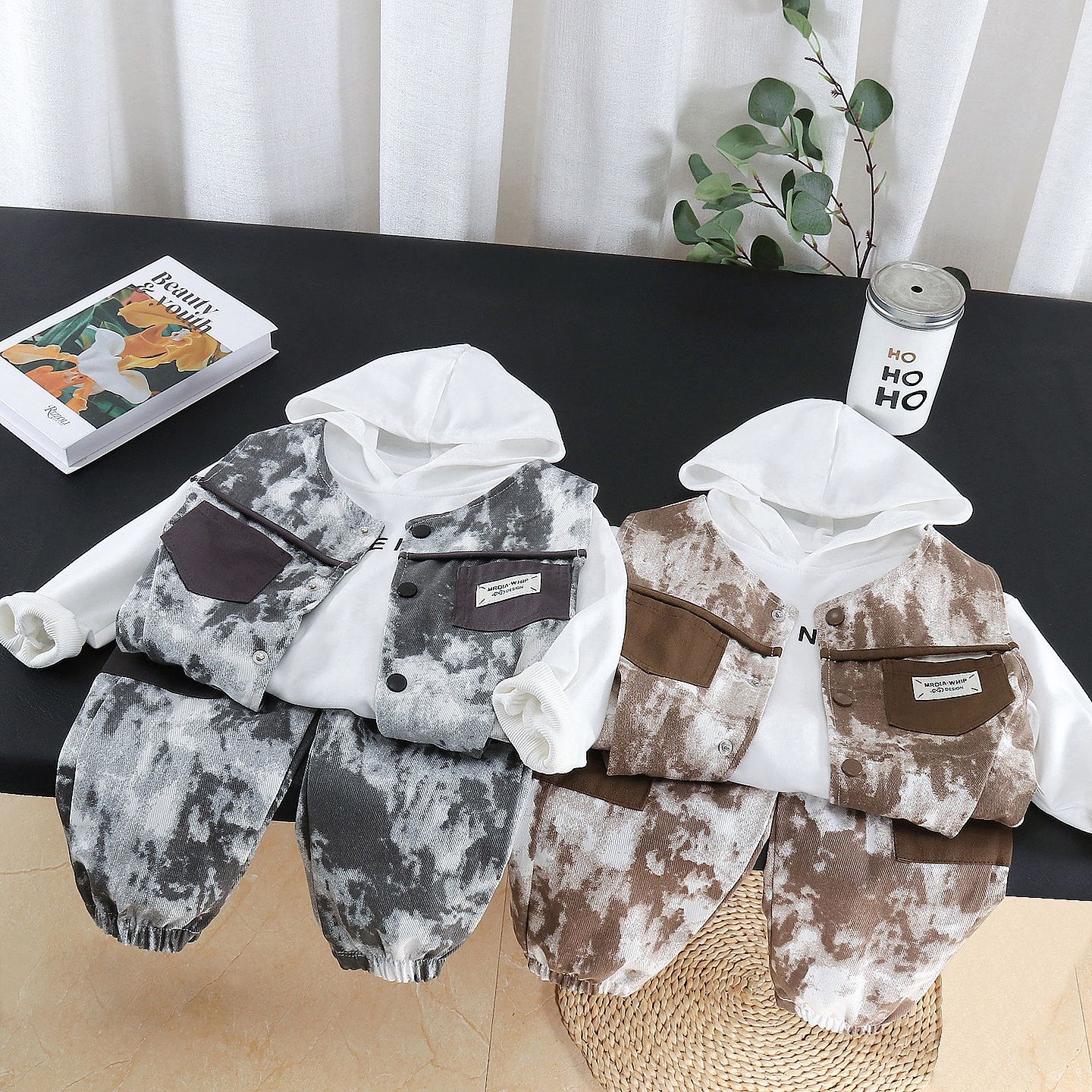 Baby boy autumn tie dye vest long sleeved three piece set