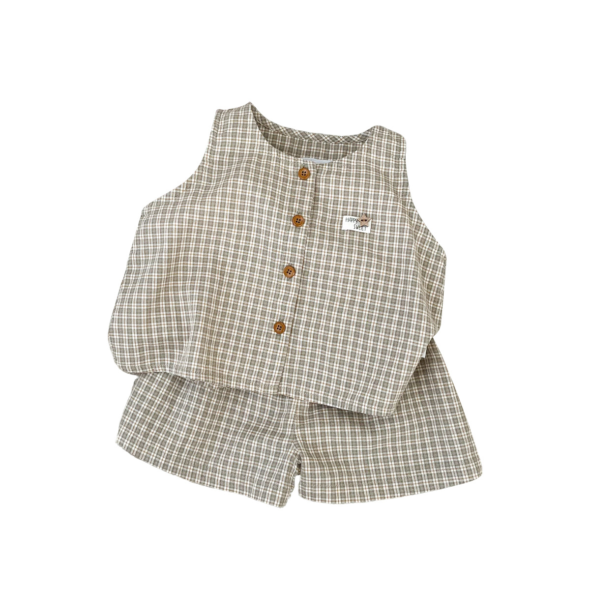 Plaid Vest Set for Boys, Sleeveless Top and Shorts Two-Piece Casual Breathable Outfit