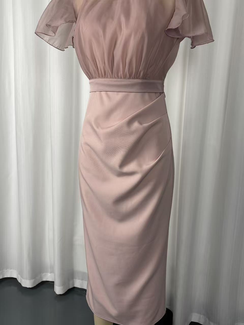 Pink two-piece mesh dress set – lace-up waist long skirt and top vacation