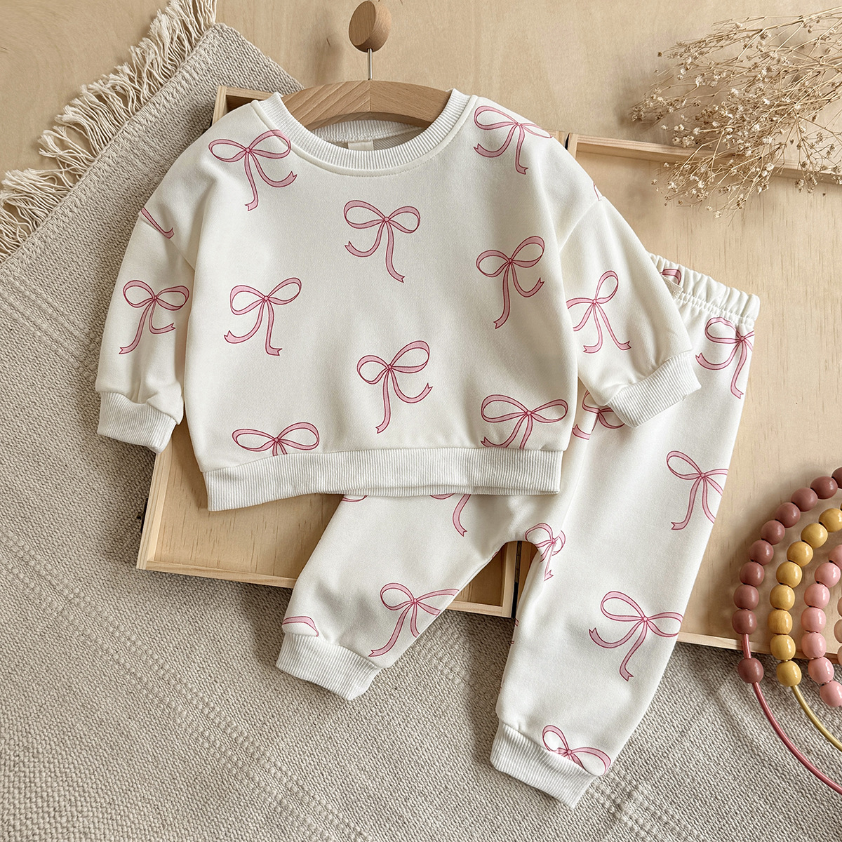 Bow print autumn two-piece versatile set