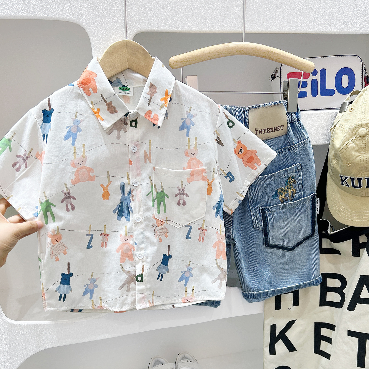 Short Sleeve Shirt Summer Boy's Casual Lightweight Cotton Shirt for Kids