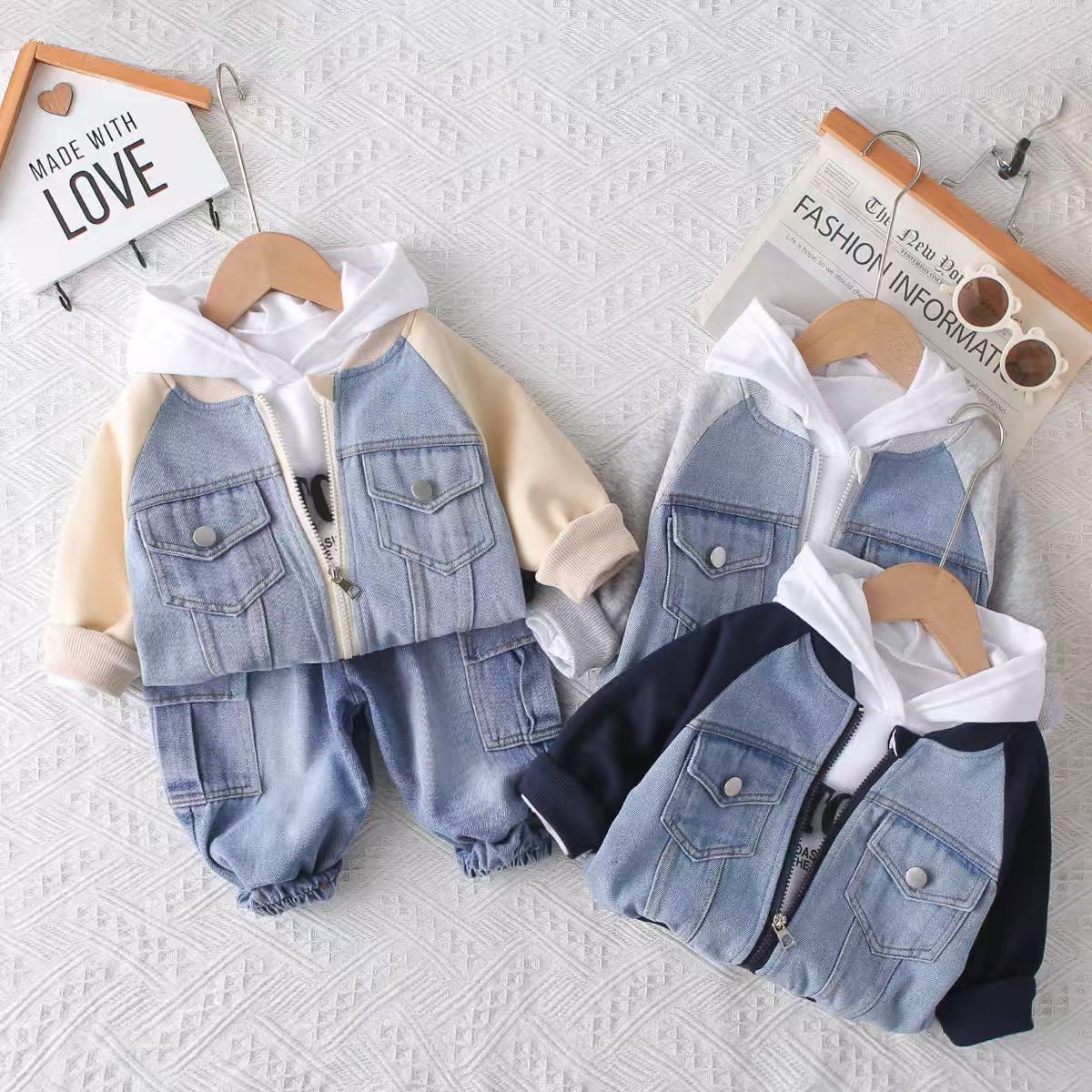 Spring and Autumn Cowboy Long Sleeve Three Piece Set for Baby